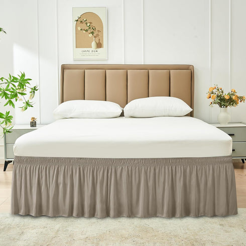 Biscaynebay Wrap Around Bed Skirts for Full & Full XL Beds 15" Drop, Taupe Adjustable Elastic Dust Ruffles Easy Fit Wrinkle & Fade Resistant Silky...