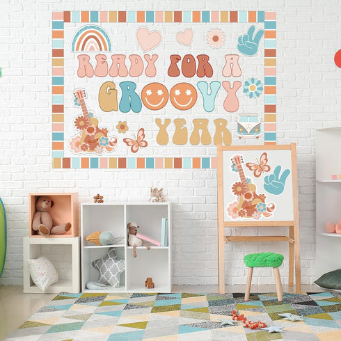 ZOiiWA Groovy Retro Bulletin Board Decoration Groovy Hippie Classroom Decoration Set Boho Ready for A Groovy Year Hippie Bulletin Board Kit School...
