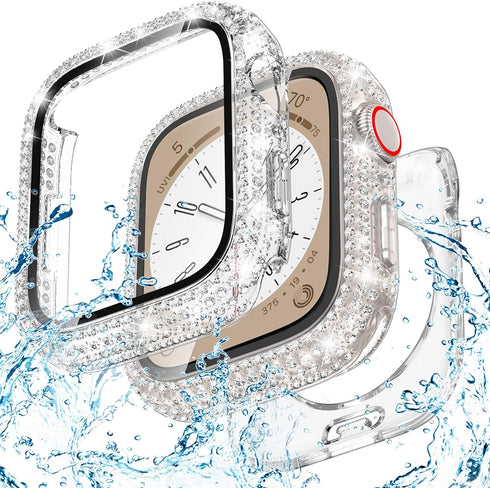 Goton 2-in-1 Waterproof Bling Case for Apple Watch 44mm Series 6 5 4 SE SE2 Screen Protector, Glitter Diamond Rhinestone Bumper Face Cover for iWa...