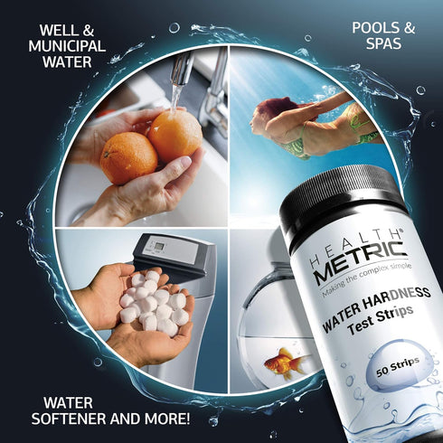 Health Metric Pro Water Hardness Test Kit | Quick & Easy Hard Water Test Strips for Water Softener Dishwasher Well Spa and Pool Water | 50 Tester ...