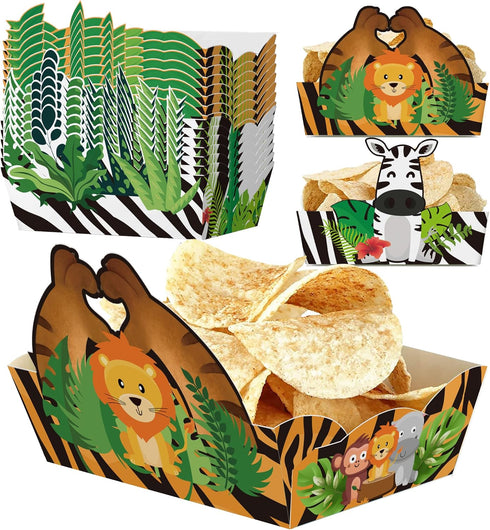 24 Pcs Jungle Safari Snack Trays Party Supplies?Jungle Animals Food Boats Bowl for Wild One Birthday Party Wedding Baby Shower Tropical Dinner Dec...