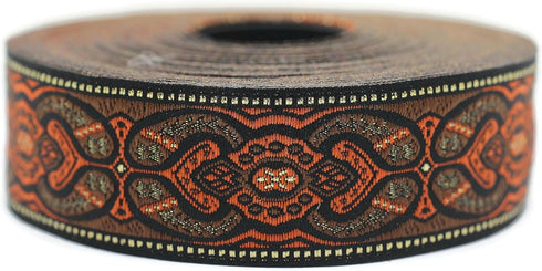 11 Yard Spool 0.98 inches Mystic Orange Brown Jacquard Ribbon Upholstery Fabric Sewing Trim DIY Supplies 25808...