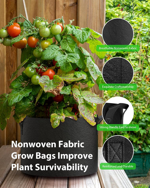 5-Pack Grow Bags 5 Gallon Thickened Plant Grow Bags Multi-Purpose Nonwoven Fabric Pots with Durable Handles, Outdoor Garden Plant Pots for Fruits ...