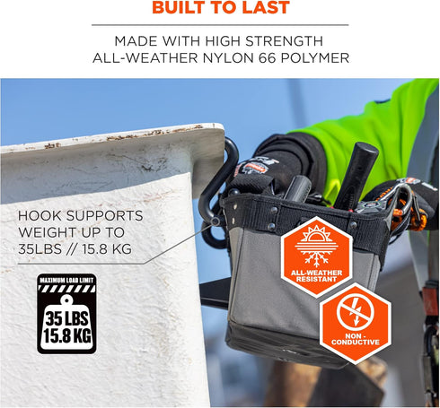 Ergodyne Squids 3179 Aerial Bucket Hook, Fits 2" Lip, Attach Tool Bags or Aprons to Buckets...