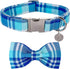 Plaid Dog Collar with Bow tie-Summer Cotton Dog Collar Blue Plaid Pet Collar Comfortable Cute Dog Collar for Small Medium Large Dog...