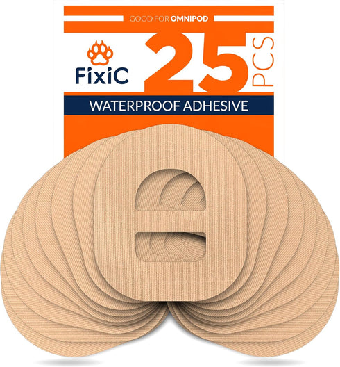 Fixic - 25 Pack - Adhesive Patches - Perfect for Omnipod - The Best Waterproof Adhesive Covers for Omnipod Sensors - Pre-Cut Back Paper - Long Fix...