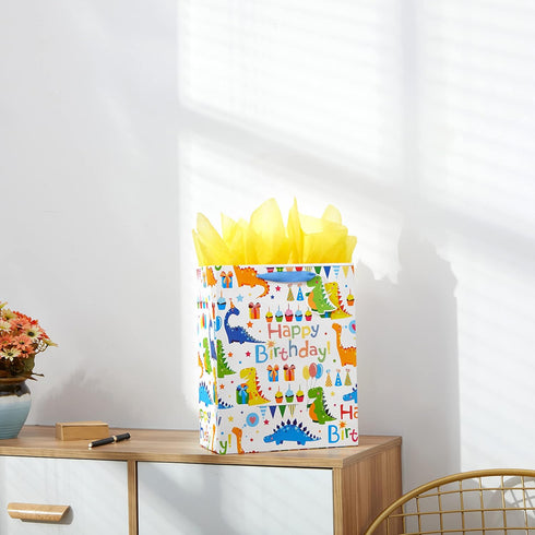 Bobobag 13" Large Gift Bag with Tissue Paper for kids Birthday gift bags (Dinosaur)...