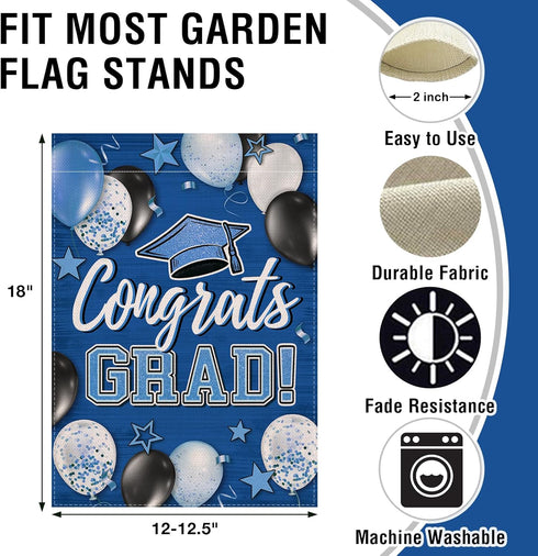 Class of 2024 Congrats Grad Small Decorative Garden Flag, Blue Graduation Cap Balloon Yard Lawn Outside Decor, High School College Burlap Outdoor ...