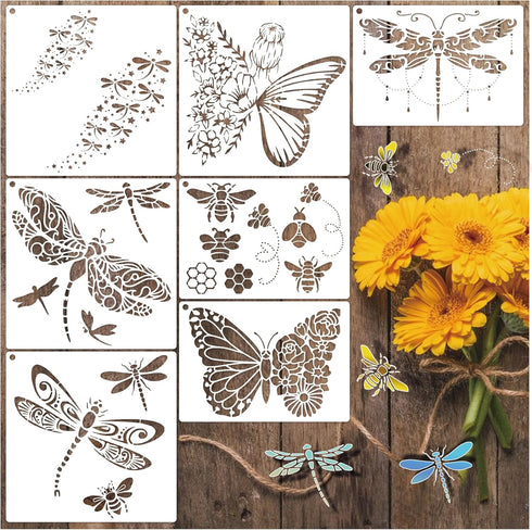 Butterfly Stencils for Painting on Wood, Dragonfly Bee Stencils for Crafts Reusable Wood Burning Drawing Art Paint Stencils and Patterns for Wall ...