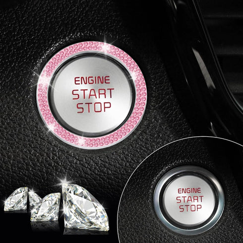 LivTee 2 PCS Crystal Double Rhinestone Car Engine Start Stop Decoration Ring, Bling Car Interior Accessories for Women, Push to Start Button Cover...