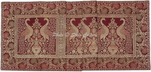 Bohemian Long Wedding Table Runner Coffee Gold Peacock Floral Brocade Jacquard Rectangle Home Decor Indian Dining Room Tablecloth | 60x16 Inches (...