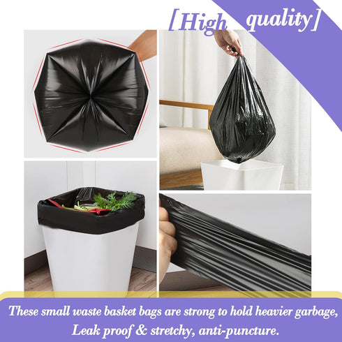 3 Gallon 90pcs Small black Trash Bags(Fit 2.6-3.2 Gal) Plastic Strong black Garbage Bags,Bathroom Trash Can Bin Liners,Waste Basket Liner,Fit 10-1...