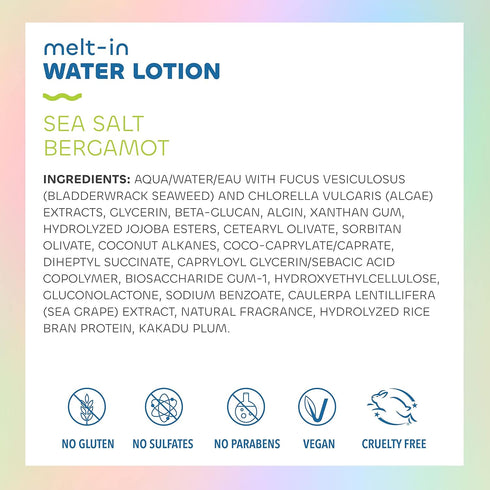 Seaweed Bath Co. Melt-In Water Lotion, Sea Salt Bergamot Scent, 4 Ounce, Sustainably Harvested Seaweed, Sea Grape, Beta-Glucan...