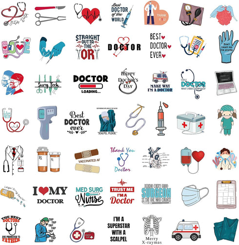 100PCS Doctor Stickers, Medical Equipment Stickers Aesthetic Decals Vinyl Waterproof Doctor Appreciation Gifts Stickers for Water Bottle Laptop Lu...