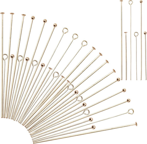 PH PandaHall 120pcs Jewelry Making Pin Kit, 6 Style 1 2 Inch Real 18K Gold Plated Brass Eye Pins Flat Head Pins Ball Head Pins for Necklace Bracel...