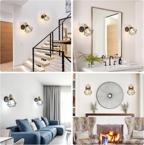 Industrial Wall Sconce, Adjustable Head Wall Lamp, Cage Wall Mount Light Fixture Industrial Farmhouse Lighting for Living Room, Kitchen, Bedroom, ...