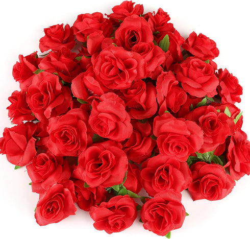 Kesoto 50pcs Red Roses Buds Artificial Flowers Bulk, 1.6" Small Silk Fake Roses Flower Heads for Decoration, Crafts, Wedding Centerpieces Bridal S...