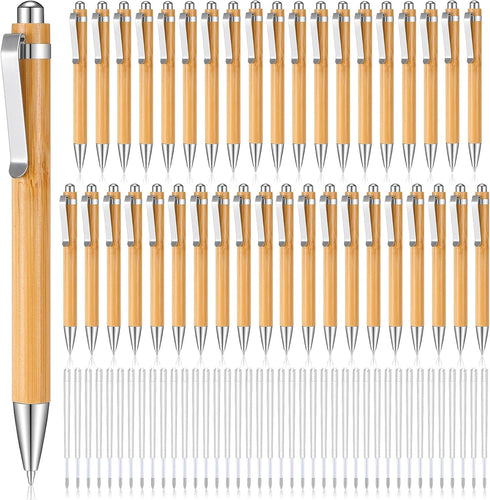 Fainne Bamboo Pens Bulk Wood Natural Engraving Retractable Bamboo Pen with Extra Black Ink Refills Ballpoint Pen Journaling Pen, Gift for Graduati...