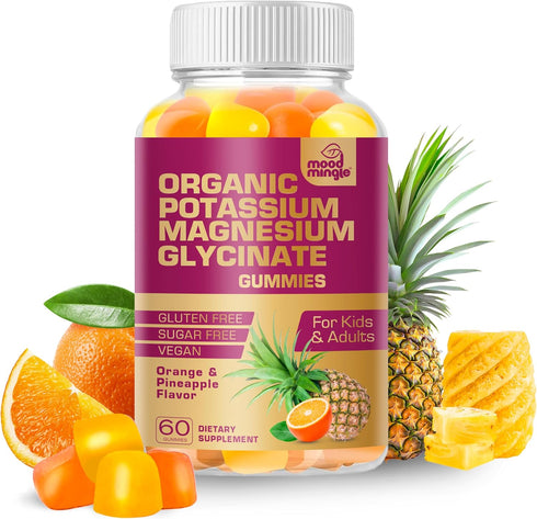 Potassium Magnesium Glycinate Supplement Gummies - High Absorption Potassium Chews - with Calcium Vitamins B6 B12 C D3 K2 Zinc - Vegan Sugar-Free ...