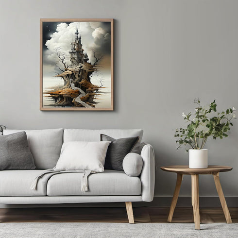 Posterizer 1 pcs-Castle in Ancient Tree with Clouds-Abstract & Modern Art-Fantasy & Fiction Art-Gift for Art Lovers-Decor for Home & Office- UNFRA...