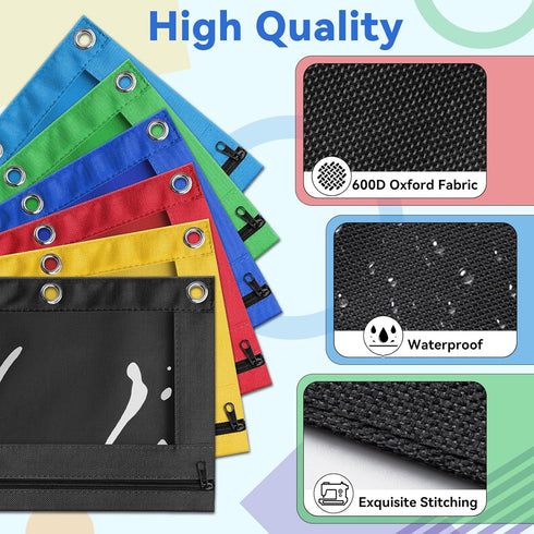 V-Opitos Pencil Pouch for 3 Ring Binder, 2 Pack Sky Blue 3-Holes Zipper Pencil Pouches, Sturdy and Durable Cloth Pencil Case with Clear Window for...