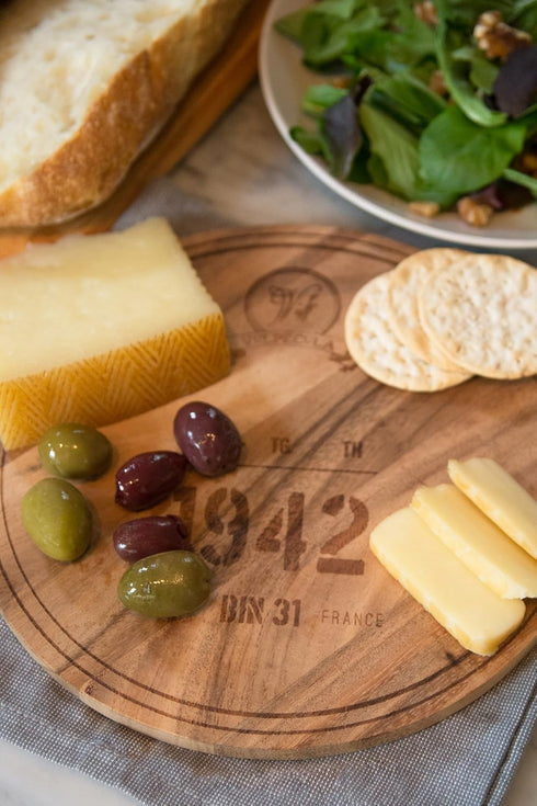 Ironwood Gourmet Engraved, 0.5 x 9 x 9 inches, Multi-Use Circle Serving Board: 1942 Wine Barrel (28445E336)...