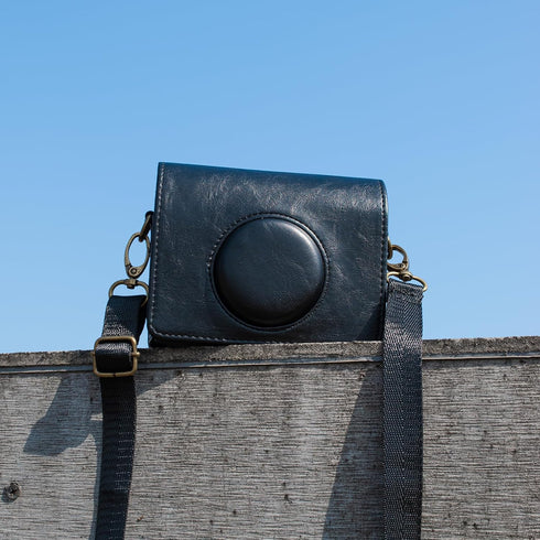 Mini EVO Camera Case, Vintage Leather Case Compatible with Fujifilm Instax Mini EVO, Fuji Instax Mini EVO Cover with Adjustable Strap - Black...