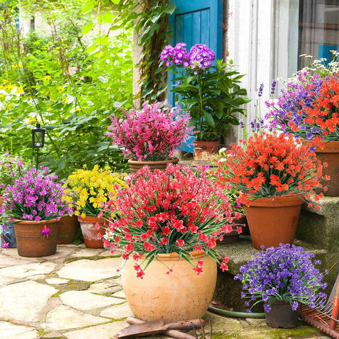 Artificial Flowers, 8 Bundles Fake Outdoor UV Resistant Greenery Faux Plants Shrubs for Indoor Outside Hanging Planter Home Office Wedding Farmhou...