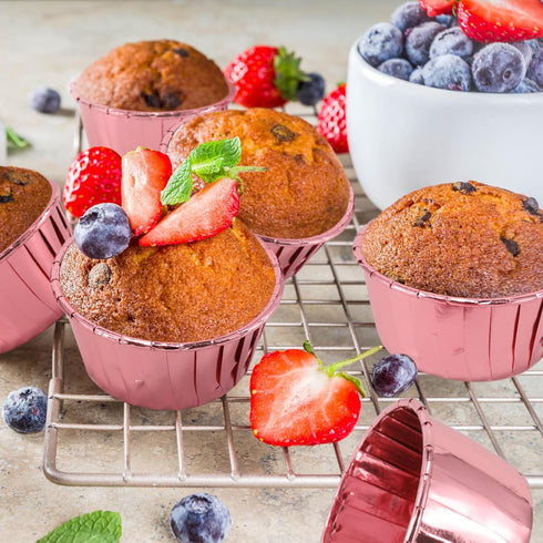 Rose Gold Foil Cupcake Liners,100 pcs Disposable Muffin Liners 3.5 Oz Wrappers for Baking, Metallic Muffin Paper Cases Baking Cups...