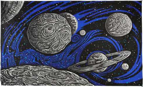 Sunshine Joy 3D Galactic Outer Space Planetary Psych Art Mini Tapestry Wall Hanging 30x45 Inches...