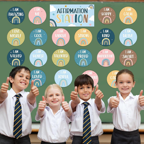 Boho Affirmation Station Bulletin Board Set Rainbow Positive Bulletin Board for Classroom Decorations Inspirational Motivational Accent Cutouts fo...