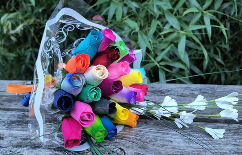 Assorted Colors Wooden Rose Closed Bud Bouquets 2 Dozen...