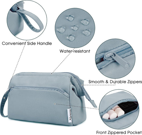 Narwey Large Women Makeup Bag Wide-open Make up Bag Travel Cosmetic Organizer Toiletry Bag for Cosmetics Toiletries Accessories (Greyish Blue)...