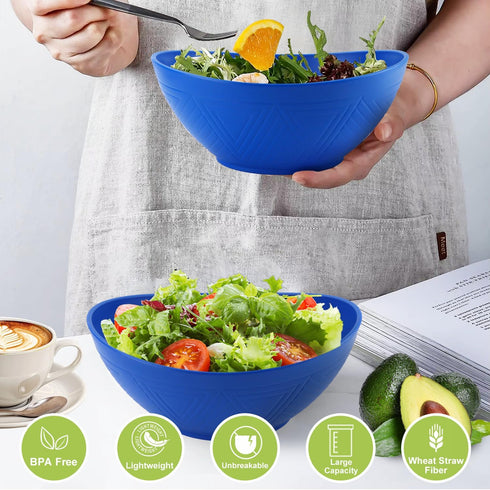 2 Pack Large Wheat Straw Bowls 65 oz, Unbreakable Large Salad Bowls, Microwave & Dishwasher Safe Big Mixing Bowls, Plastic Bowls Reusable Set of 2...