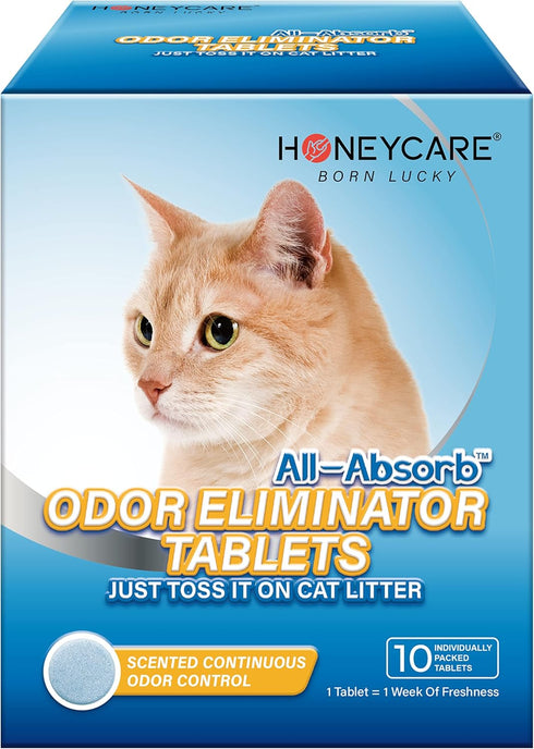 HONEY CARE All-Absorb Cat Litter Odor Eliminator Tablets ? Refresh Smell Long-Lasting Scent Away - Jasmine Fragrance (10pcs/Box=4-10 Weeks), Blue...