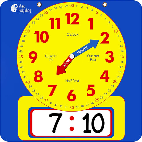 Large Dry Erase Magnetic Teaching Demonstration Clock, Kids Telling Time Learning Clock for Analog and Digital Time, Labelled Minute & Hour Hands,...