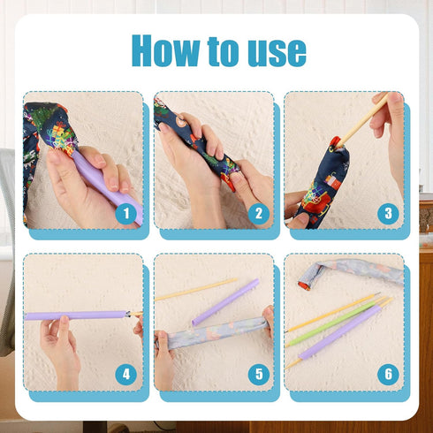 3pcs Quick Turn Fabric Set, 3 Sizes Quick Turn Fabric Tube Turners with 2 Needle Threaders, Tube Turner Sewing Tool for Crafts DIY Handmade Knitti...