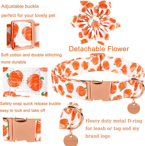 Halloween Dog Collar with Flower, Pumpkin Cotton Flower Collar for Small Girl Boy Dog, Fall Dog Collar Flower with Durable Metal Buckle, Adorable ...