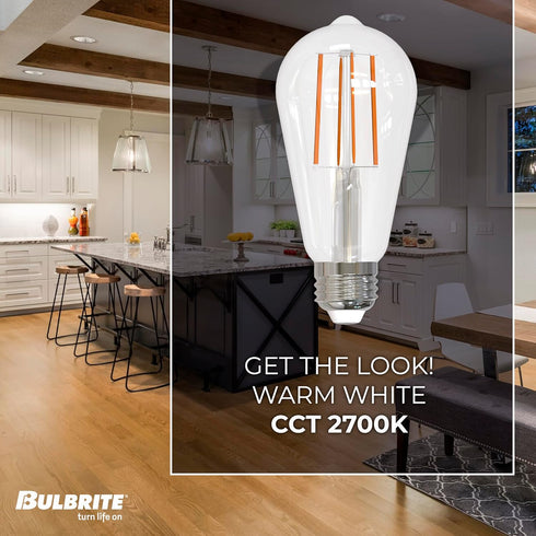 Bulbrite 8.5 Watt Dimmable Clear Filament ST18 / ST19 Medium (E26) LED Bulb - 850 Lumens, 3000K, and 90 CRI...