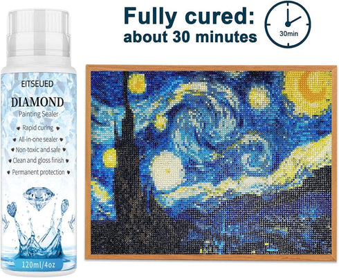 Diamond Painting Sealer,Diamond Painting Sealer 120ML with Sponge Head,5D Diamond Painting Glue Permanent Hold & Shine Effect,DIY Conserver for Di...