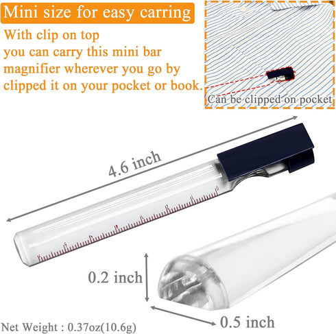 MAGDEPO 2X Bar Magnifying Ruler 6" with Guiding Line & Mini Line Magnifier with Clip for Reading Small Prints, Bible, Books, Newspaper, Documents,...