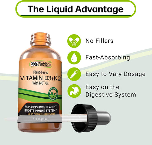 Vegan Vitamin D3 + K2 (MK-7) Liquid Drops with MCT Oil, Peppermint Flavor, Helps Support Strong Bones and Healthy Heart...