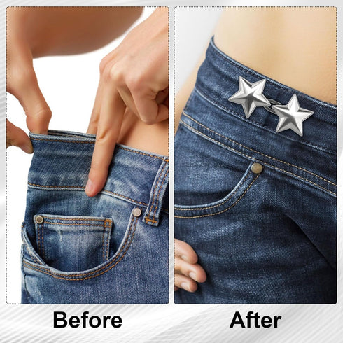 OIIKI 4 Pairs Adjustable Star Buttons for Loose Jeans, No Sewing Pant Waist Buckles, Cute Detachable Star Pant Waist Tightener for Jeans,Pants, Sk...