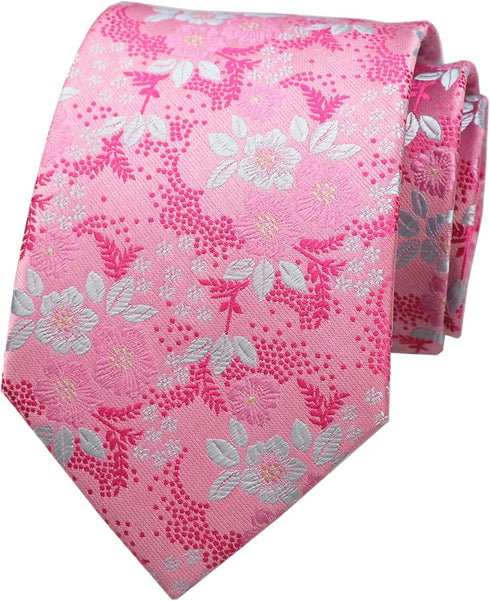 Elfeves Men's Women Boys Pink White Small Designer Jacquard Silk Tie Formal Self Necktie...