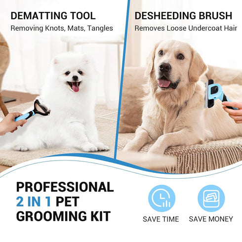 MIU COLOR Pet Grooming Brush?Deshedding Tool & 2 Sided Undercoat Rake for Dogs & Cats,2 in 1,Reduces Shedding and Remove Knots,Mats,Tangles for Ca...