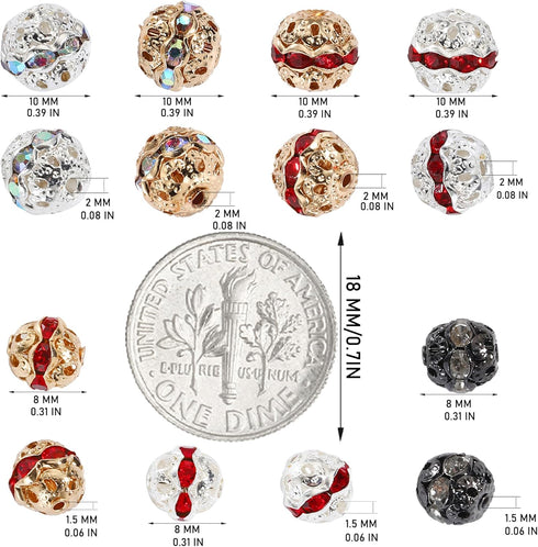 Firstmeet 50pcs Rhinestone Alloy Beads Large Hole Spacer Beads for Necklace Earring Bracelet Crafts Making Supplies(DIY-1043-Gold WhiteAB-10mm)...