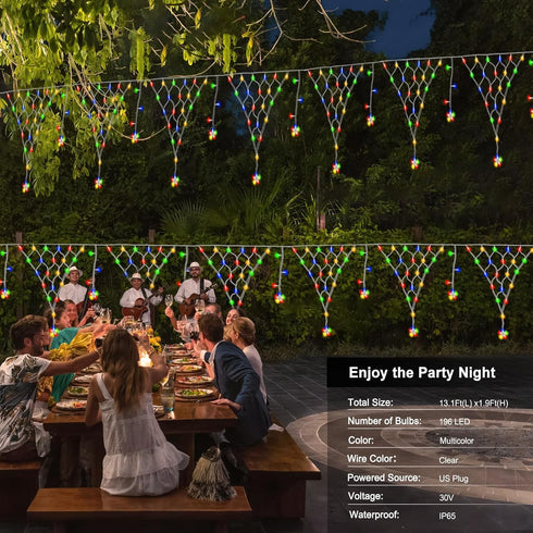 DBFAIRY Christmas Star Net Lights 196LED 13.1Ft(L) x1.9Ft(H) LED Fairy Net Lights Mains Powered Waterproof Outdoor Net Lights with Timer for Balco...