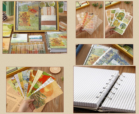 Huralona Scrapbooking Supplies Kit Aesthetic Scrapbook Kit with Scrapbook Stickers Washi Tapes Bullet Junk Journal Art Craft DIY Gift for Adult Te...
