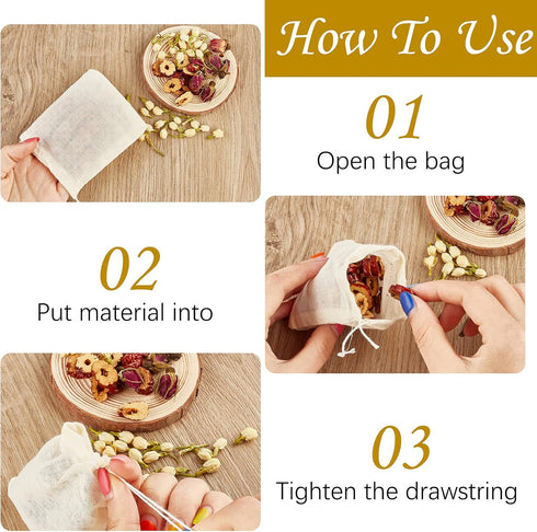 TUZAZO 50 Pack Reusable Tea Bags, Natural Unbleached Cotton Cheesecloth Bags for Straining, Drawstring Muslin Bags, Sachet Bags, Coffee Tea Brew B...