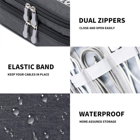 MIRLEWAIY Travel Cords Organizer Case Double-Layer Electronic Accessories Carrying Bag for Charger Cables Adapter USB Sticks Leads Memory Cards, B...